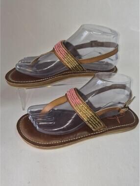 Blue Fin Womens Lori Tan Flip-Flop Thong Beads Sandals Beach Summer Boho Sz 8